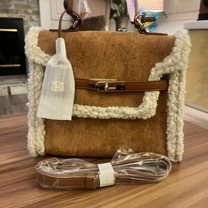 NWT Badgley Mischka Brown Fur trimmed Satchel